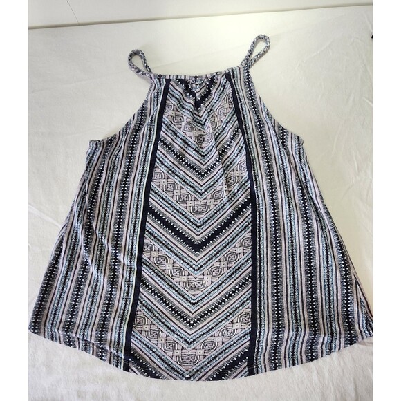 Lucky Brand Live In Love Halter Top Size M Boho Chevron Print Woven Detail - Picture 6 of 7